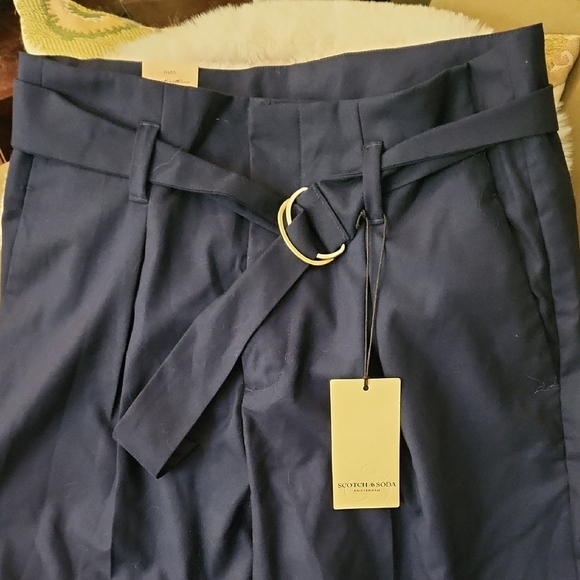 NWT Scotch & Soda Dark Blue Pants with Belt-Size L/32 - Picture 2 of 8